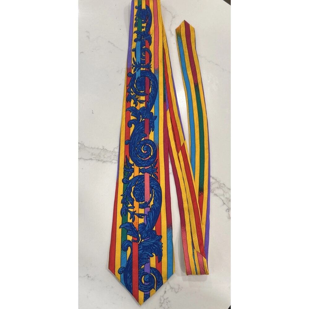 Vtg RUSH LIMBAUGH Yellow Rainbow Striped MEN'S Tie 3.5” 100% Silk No Boundaries